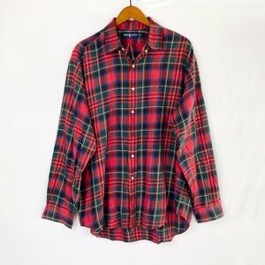 Vintage 1990s Ralph Lauren Plaid Checkered Button‎ Up Long Sleeve Size XL